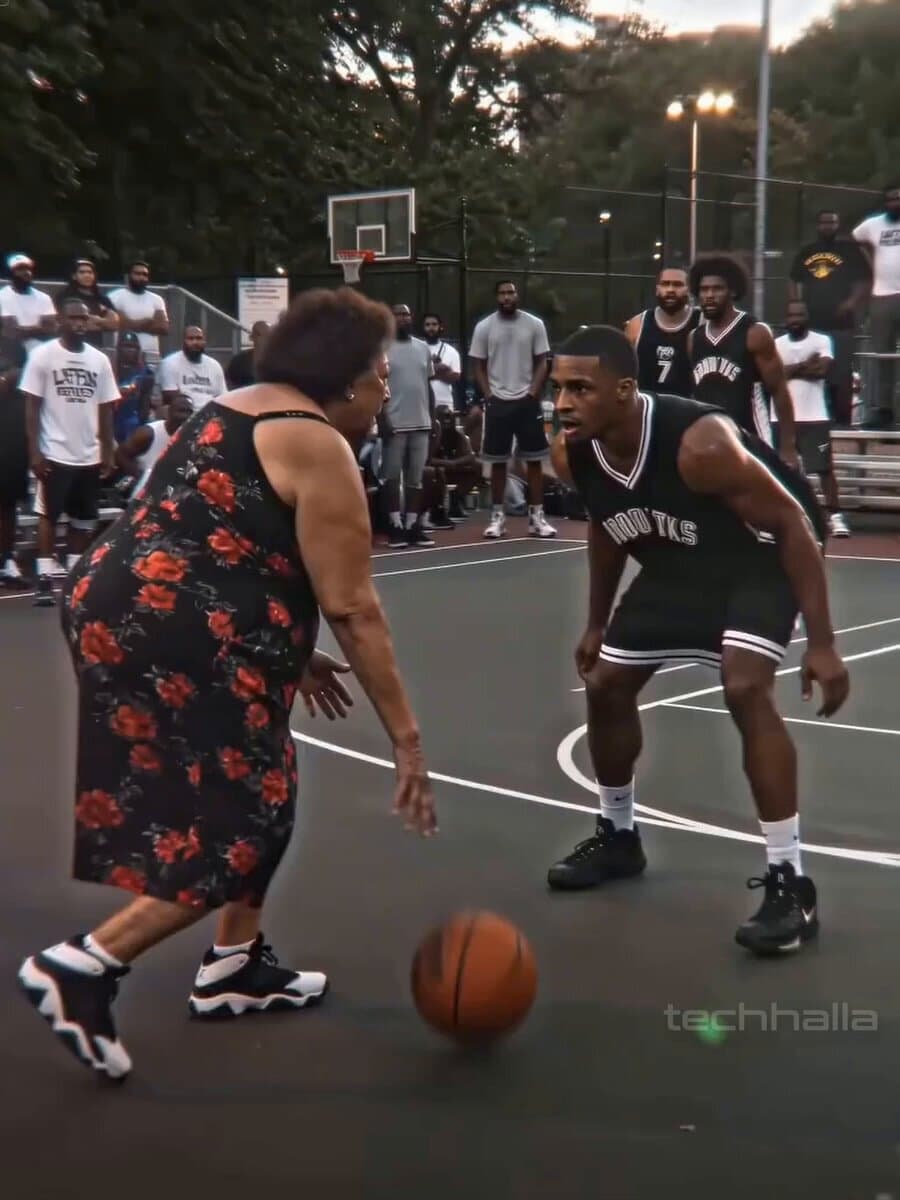 Raw Mobile Phone Footage of Elderly Woman Playing Basketball Prompt preview
