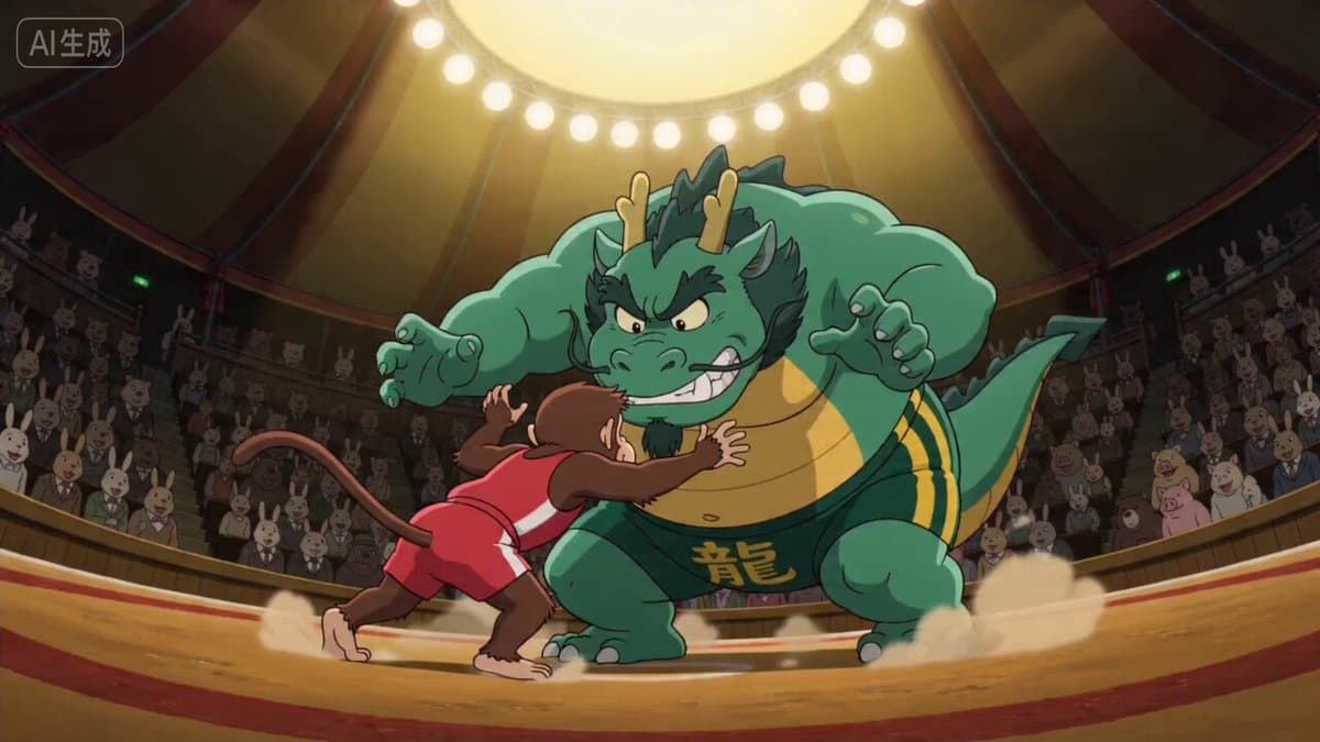 Ghibli Style Dragon vs Monkey Wrestling Match preview