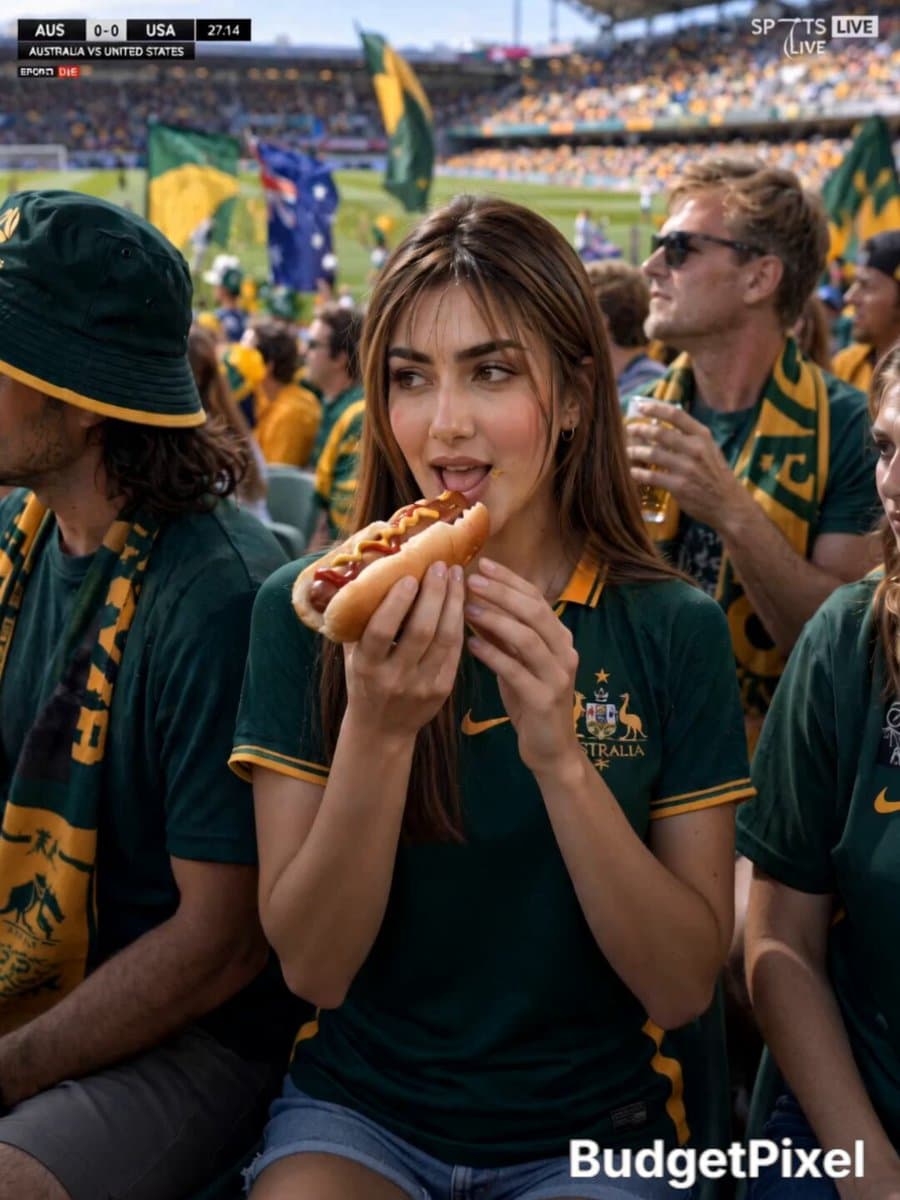 Australian Football Fan Eating Hot Dog preview
