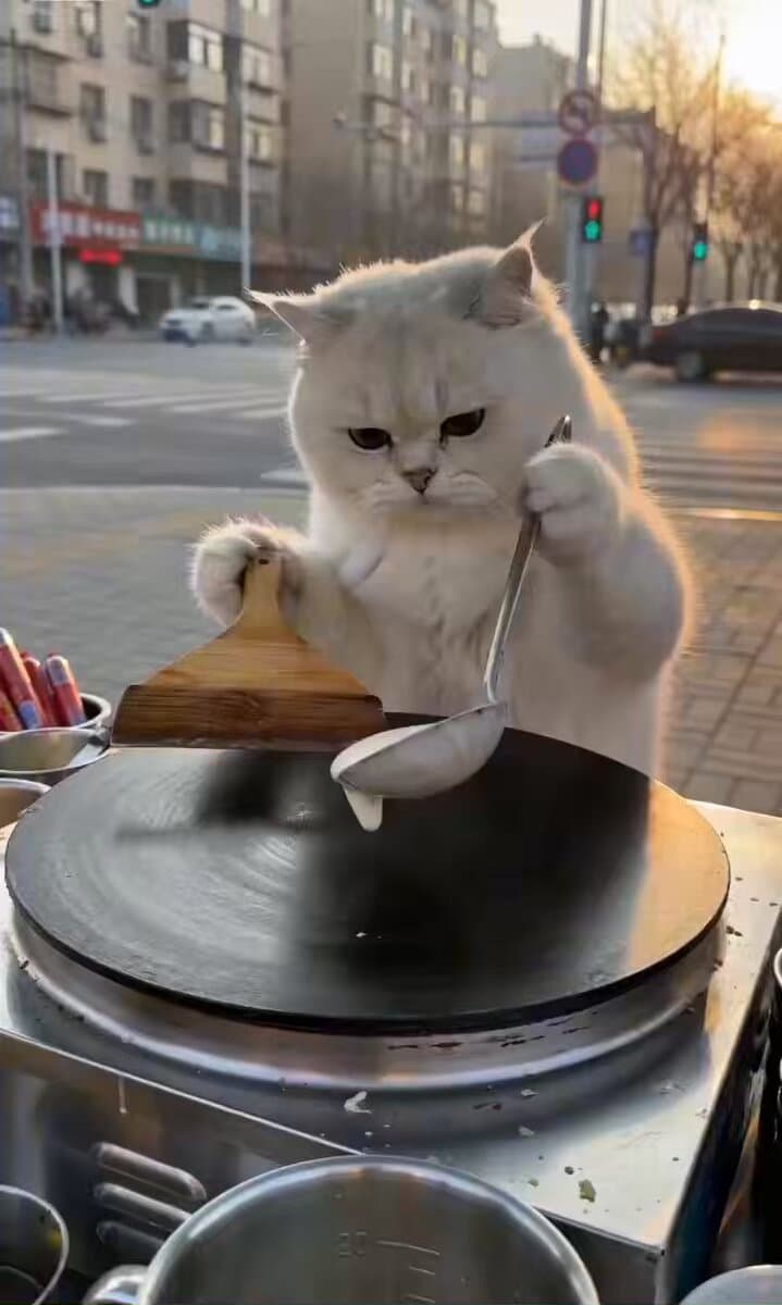 Cat Making Pancakes (Jianbing) - Seedance Cute Pet Series preview