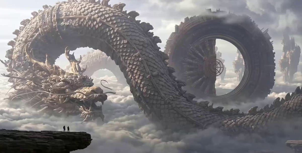 Clockwork Dragon Over Floating City preview