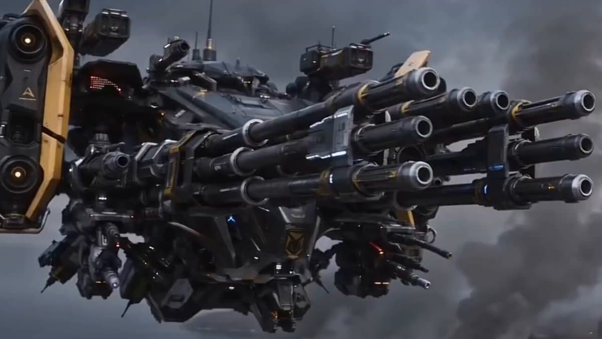 Futuristic Military Gunship Combat Scene preview