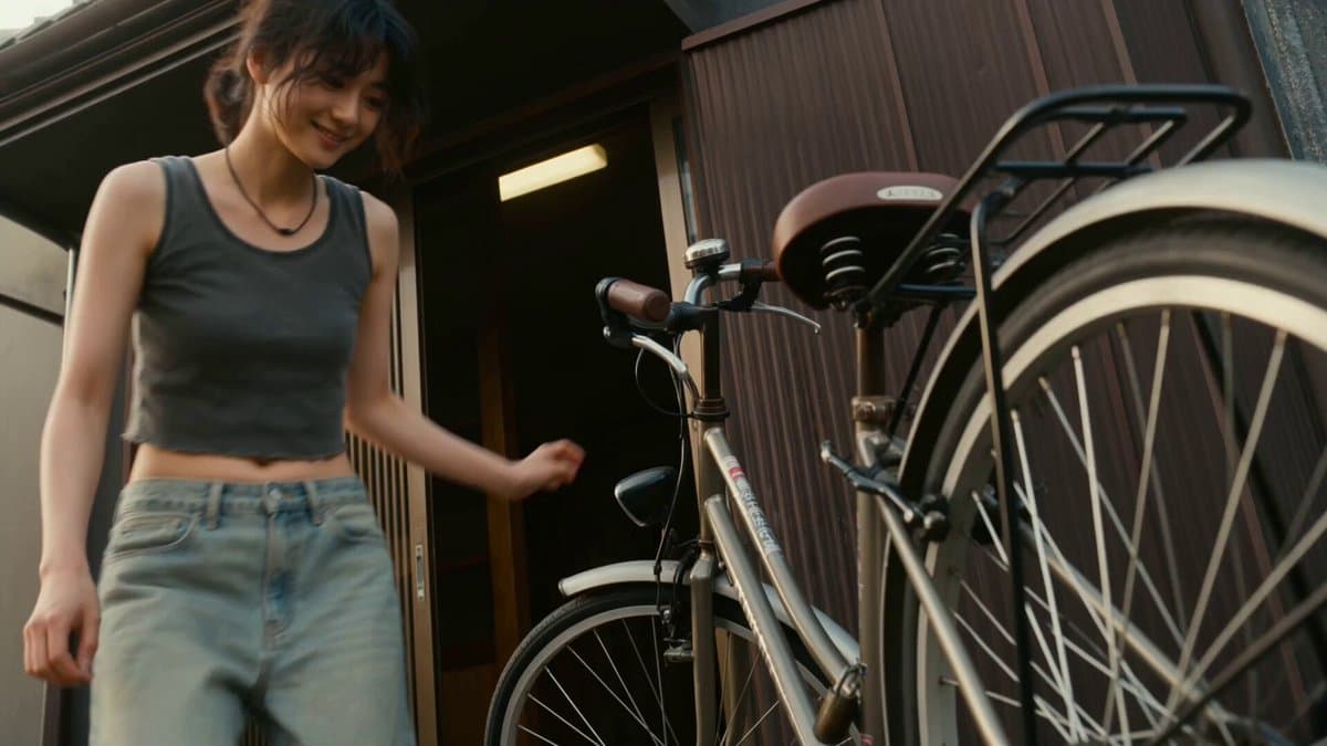 Korean Woman Cycling in Japanese Suburb preview