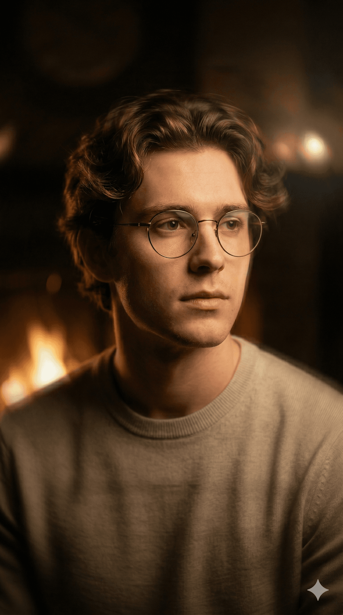 Image Young Man With Round Glasses, Wavy Brown Hair, preview