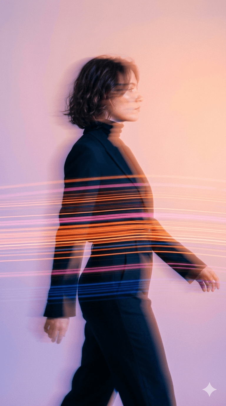 Cinematic Blurry Female Profile With Short Wavy Dark Hair preview