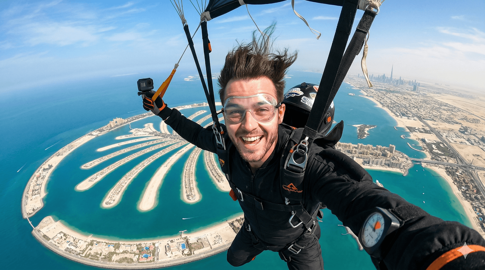 Image Ultra-realistic Wide-angle Selfie Of A Man Skydiving High preview