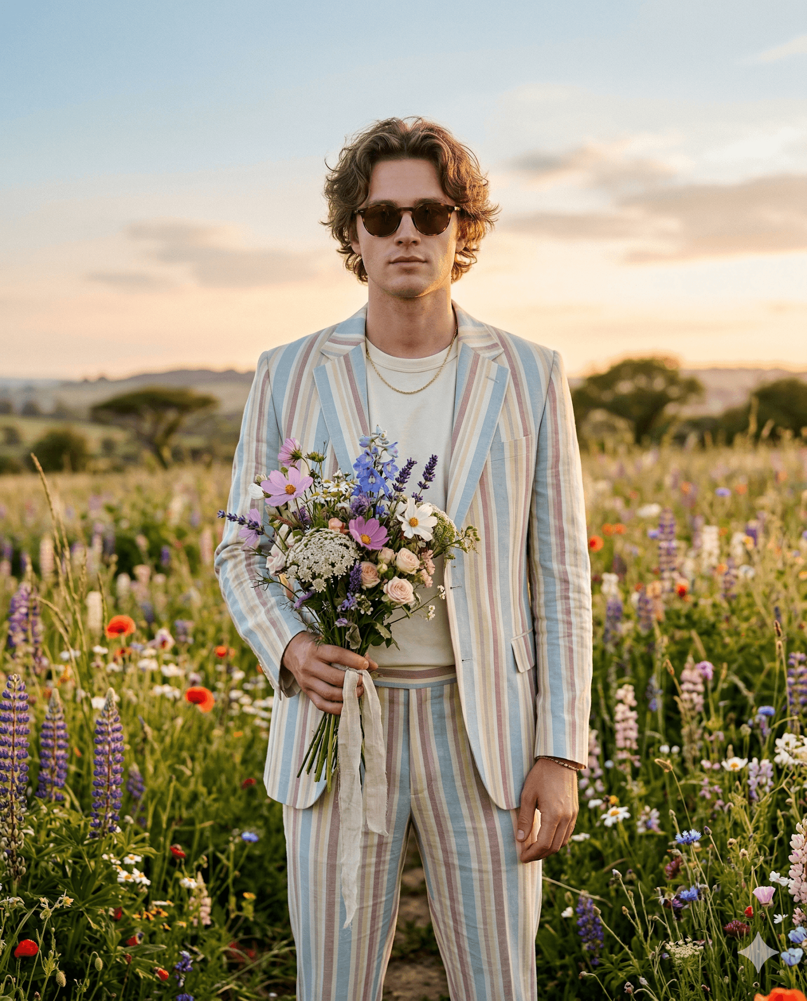 Editorial Young Male Model Standing In A Wild Flower preview