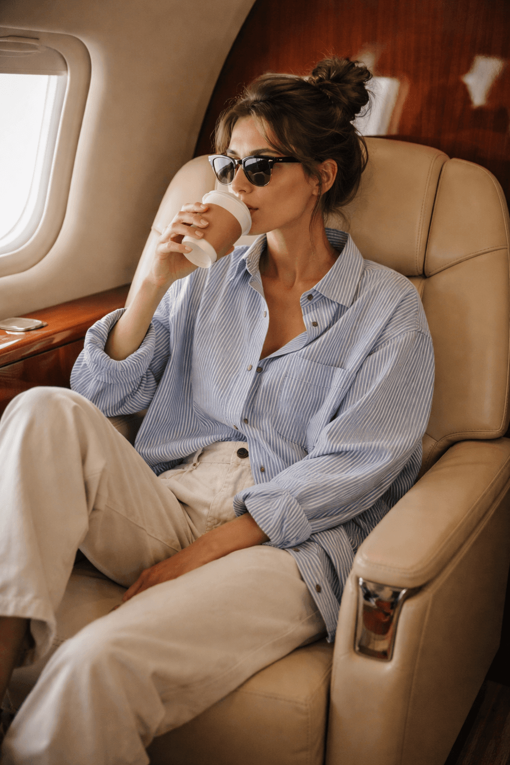 Image Woman Sitting In A Luxurious Leather Jet Seat preview