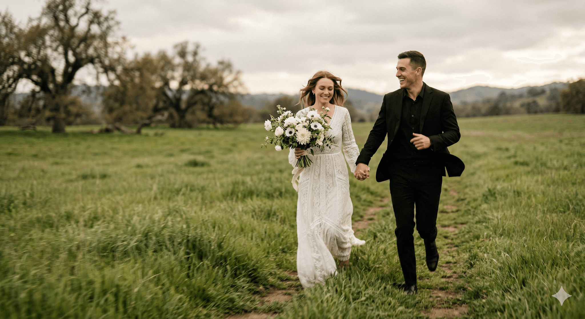 Cinematic Young Couple Running Hand In Hand Across A preview