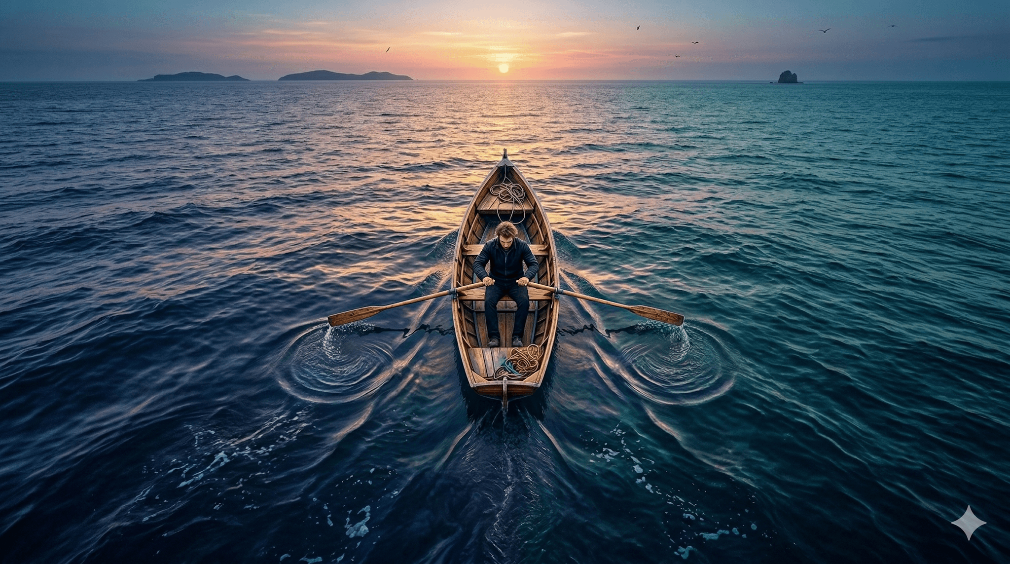 Cinematic High-angle Aerial Of A Lone Man Rowing preview