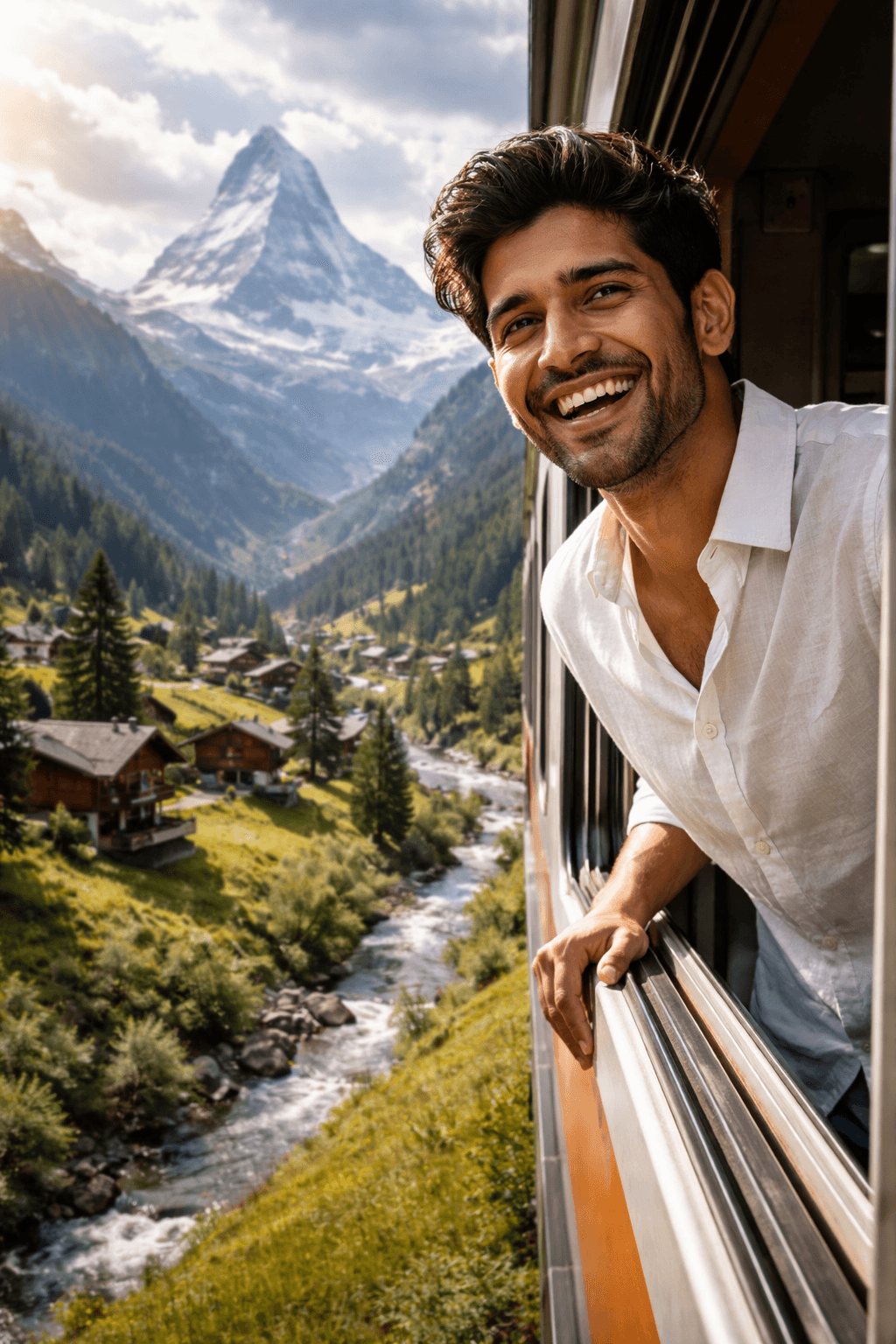 Cinematic A High-fidelity Travel Portrait. A Smiling South Asian preview