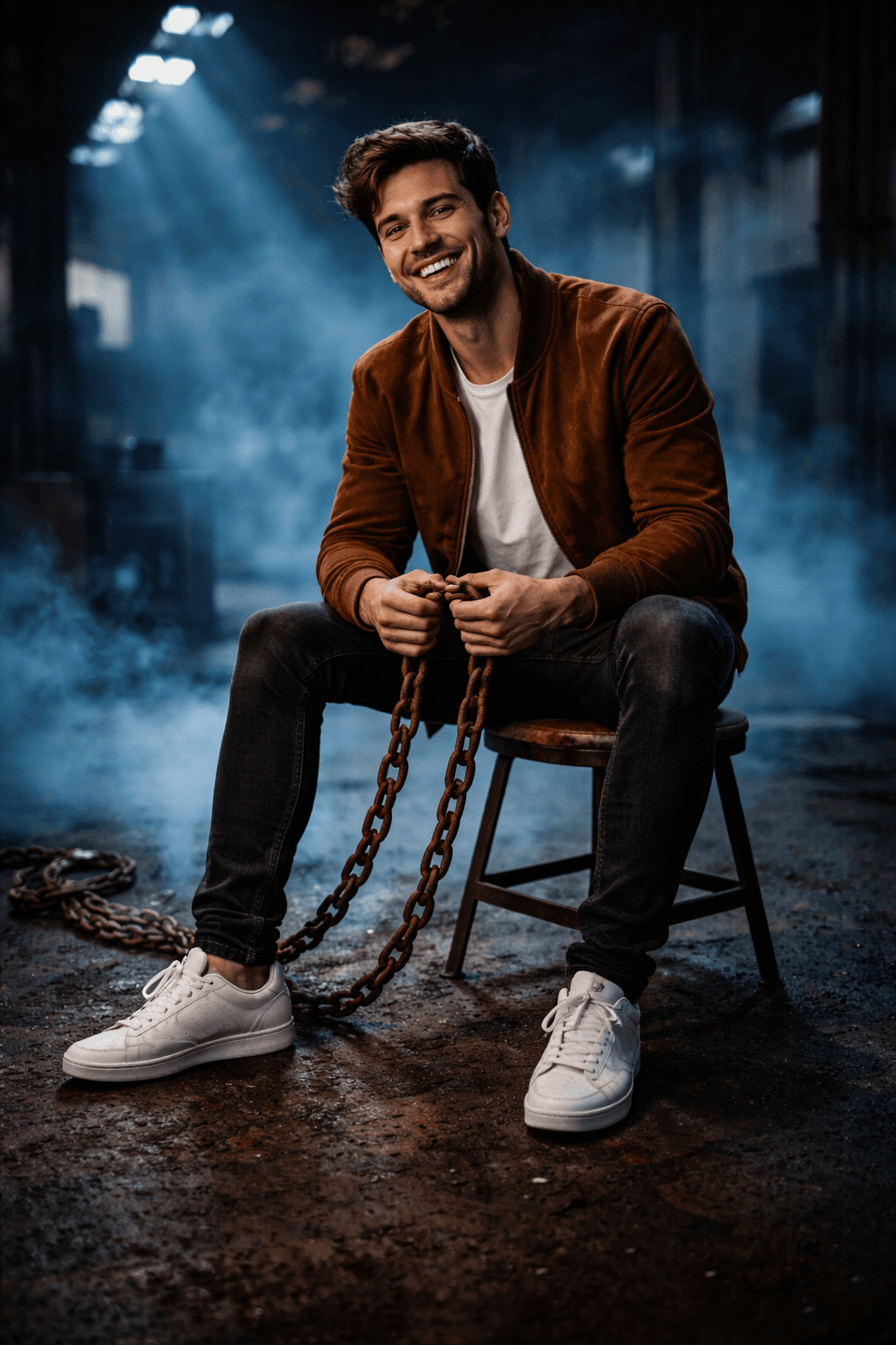 Cinematic Smiling Young Man In A Rich Brown Suede preview